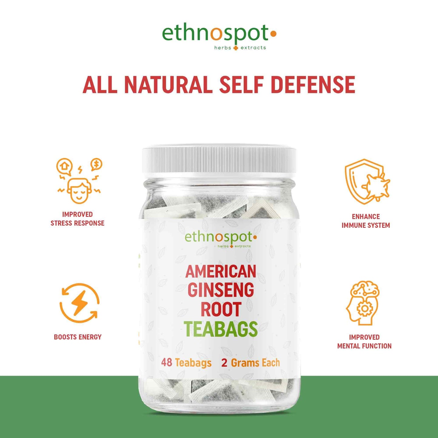 American Ginseng Root Teabags - Energy Boosting Herbal Tea