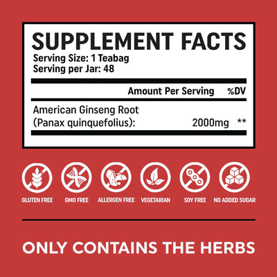 American Ginseng Root Teabags - Energy Boosting Herbal Tea