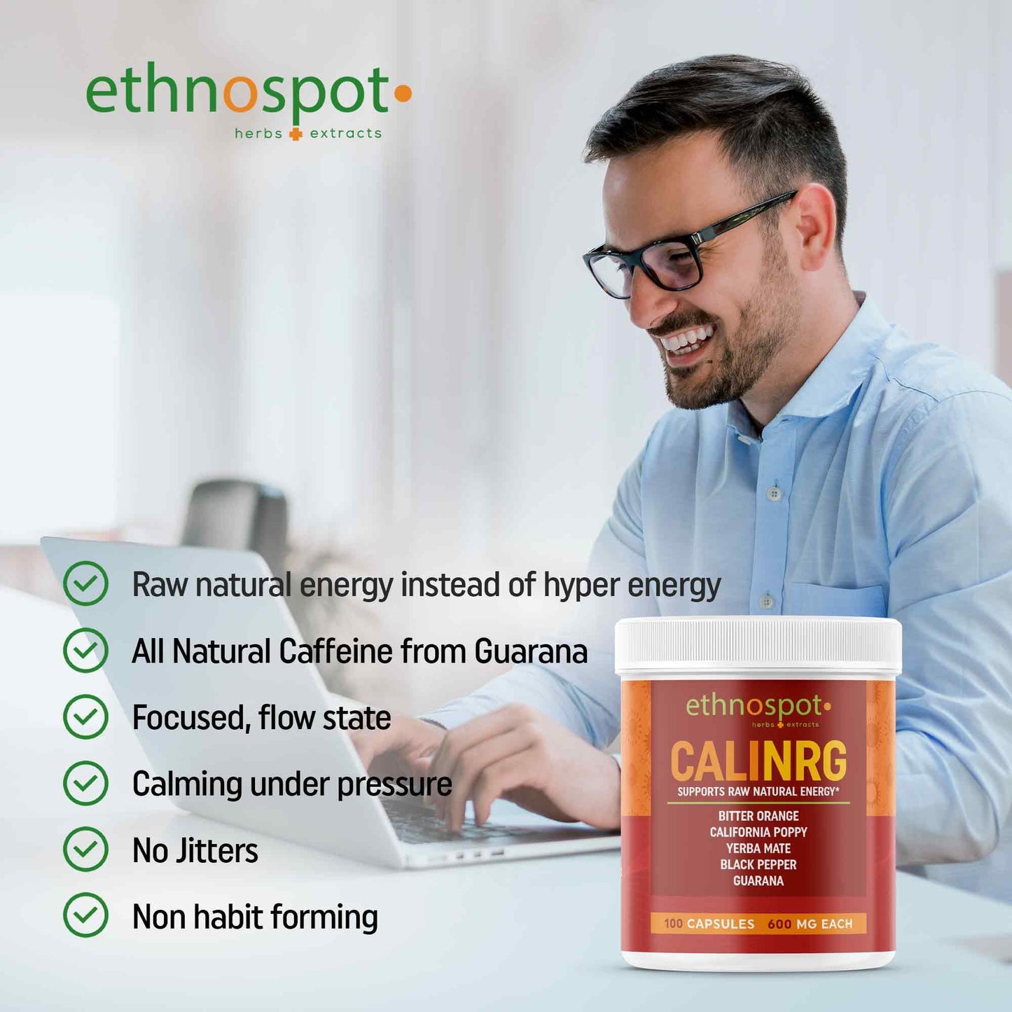 CaliNRG Capsules - Focus & Energy Support Herbal Supplement