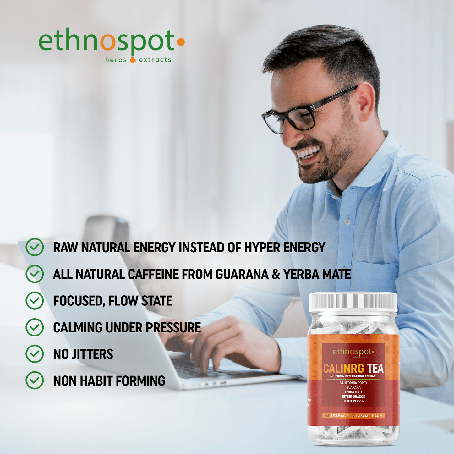 Cali NRG Teabags - Focus & Energy Support Herbal Tea