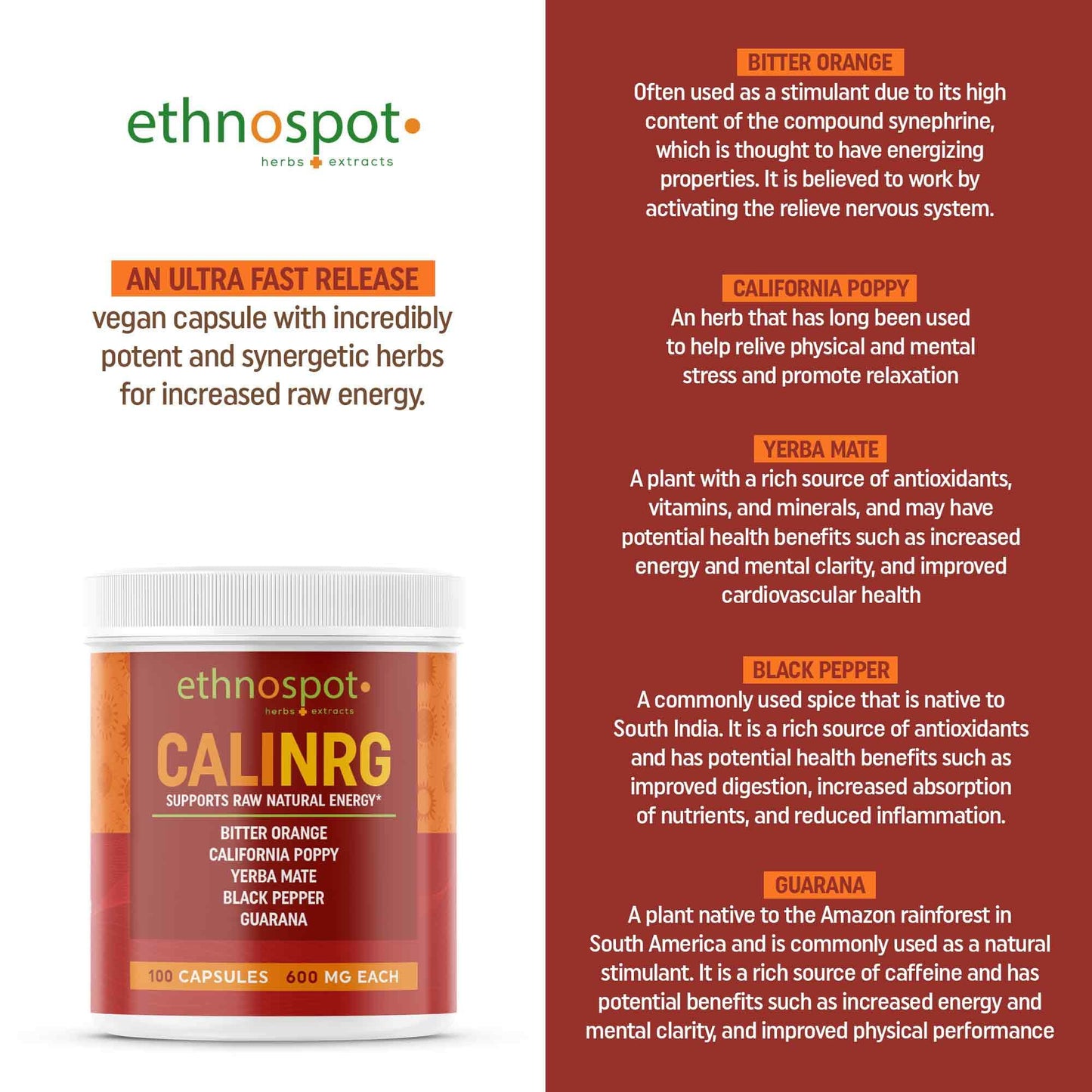 CaliNRG Capsules - Focus & Energy Support Herbal Supplement