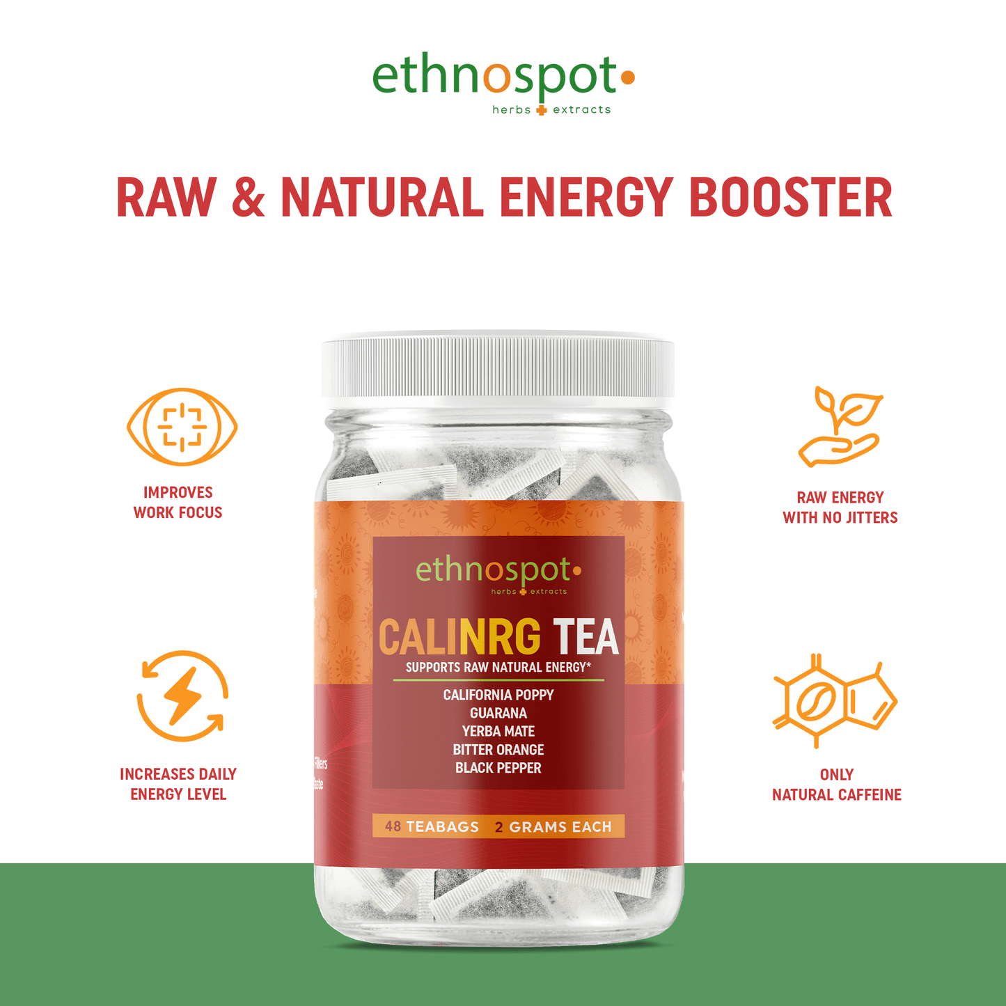 Cali NRG Teabags - Focus & Energy Support Herbal Tea