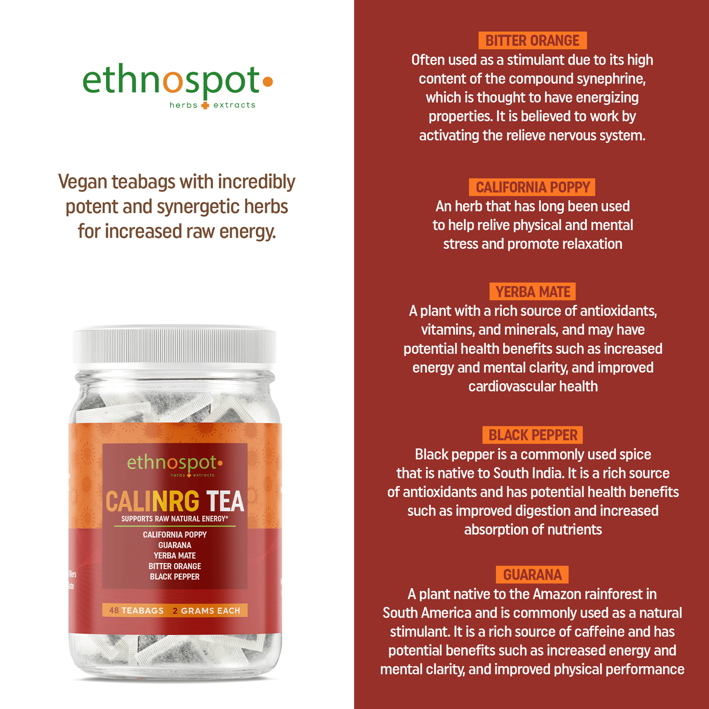 Cali NRG Teabags - Focus & Energy Support Herbal Tea