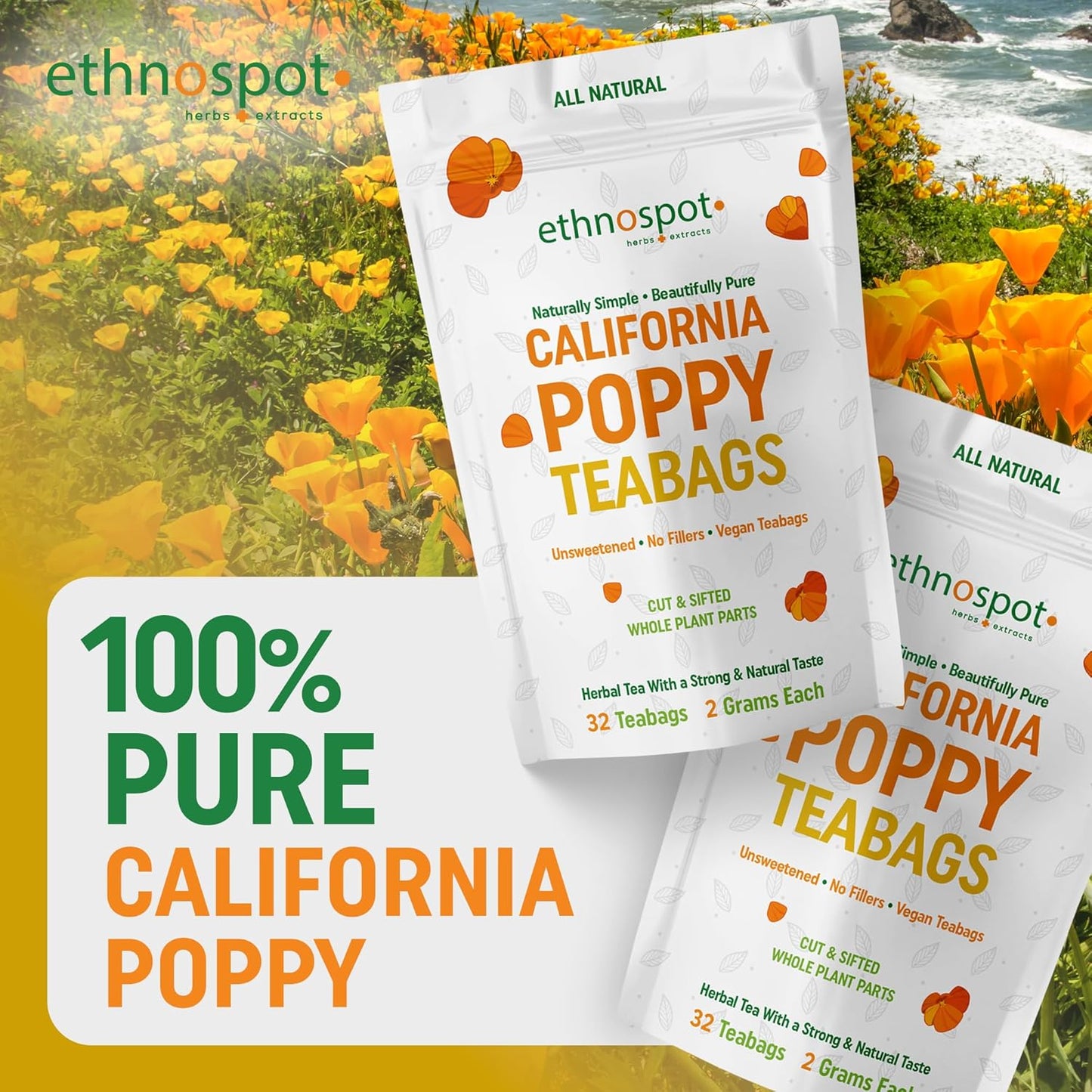 Pure California Poppy Tea - 32 Vegan Teabags