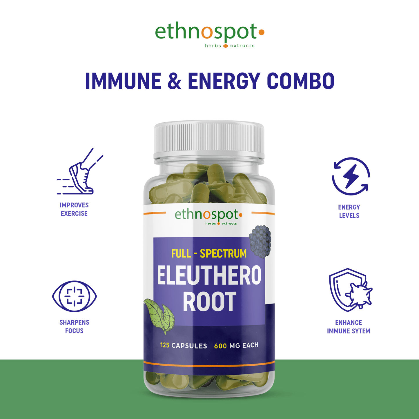 Eleuthero Root Capsules - Energy Enhancing Herbal Supplement