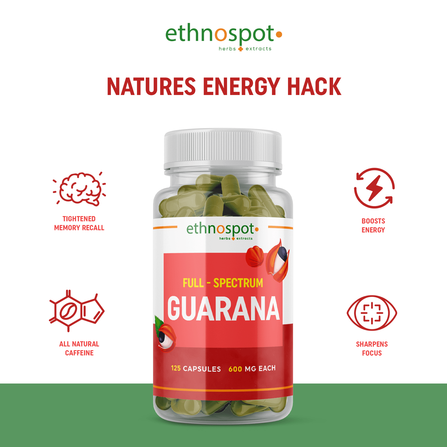 Guarana Capsules - Energy Boosting Herbal Supplement