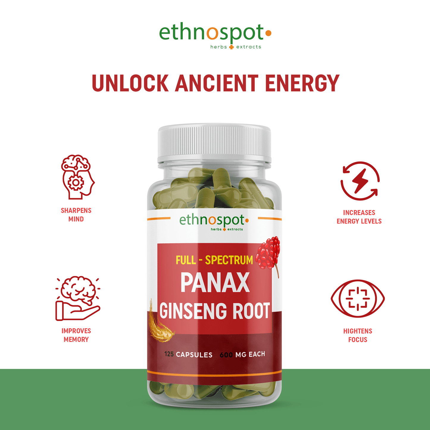 Panax Ginseng Root Capsules - Vitality Enhancing Herbal Supplement