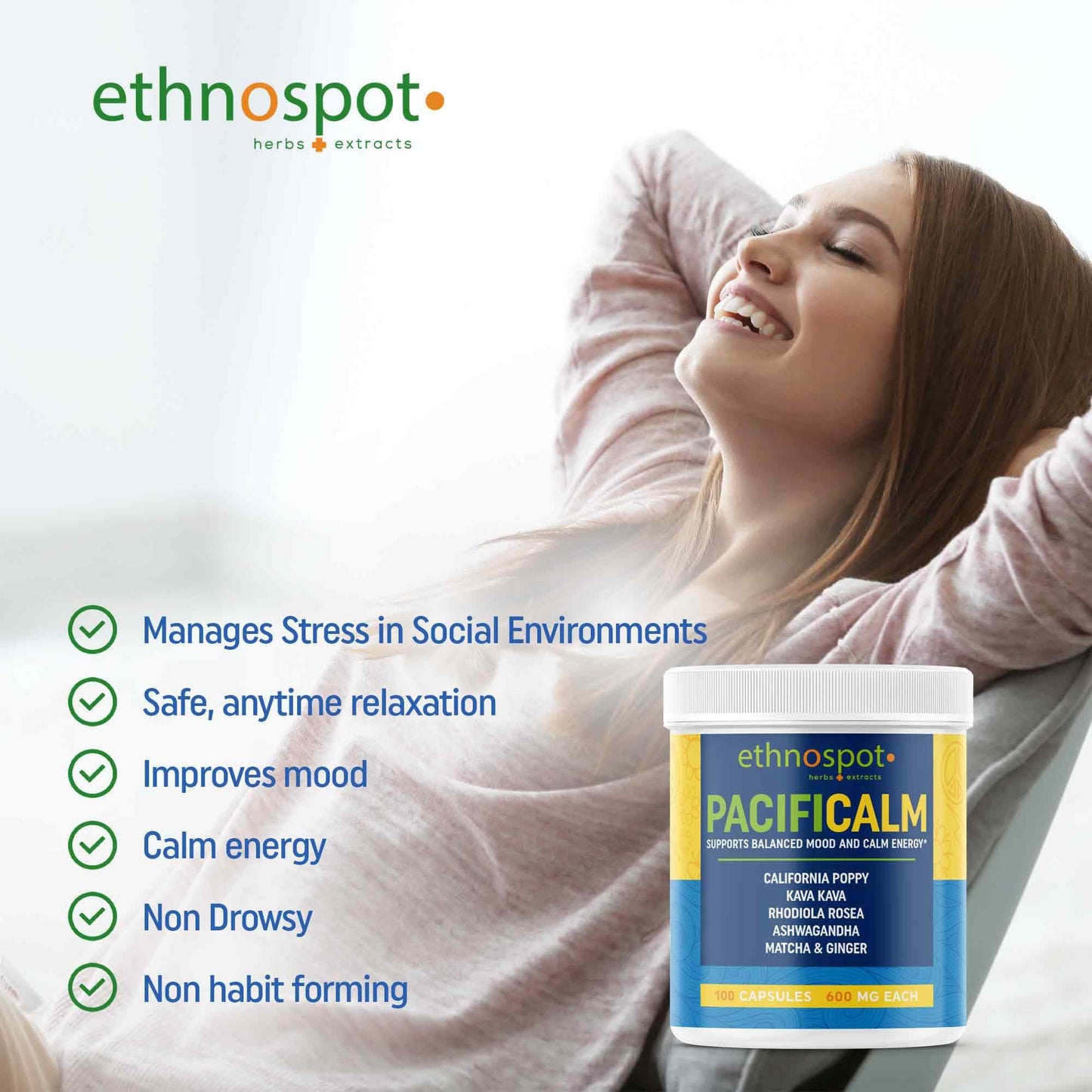 PacifiCalm Capsules - Anytime Relaxation Herbal Supplement