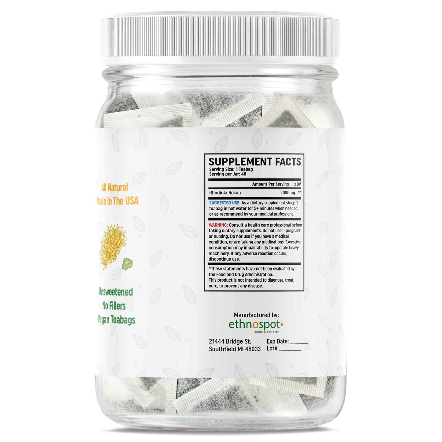 Rhodiola Rosea Teabags - Stress Reducing Adaptogenic Herbal Tea