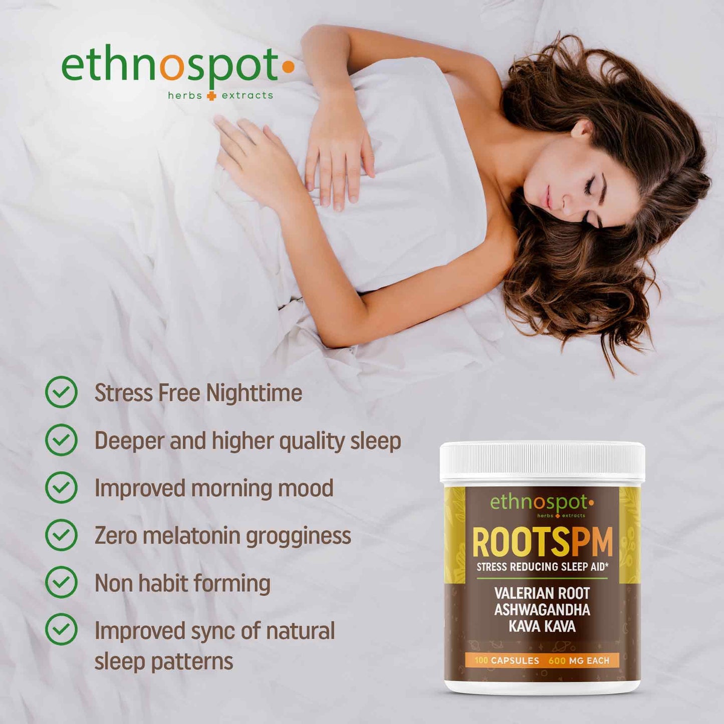 RootsPM Capsules - Nighttime Stress Reducing Herbal Supplement