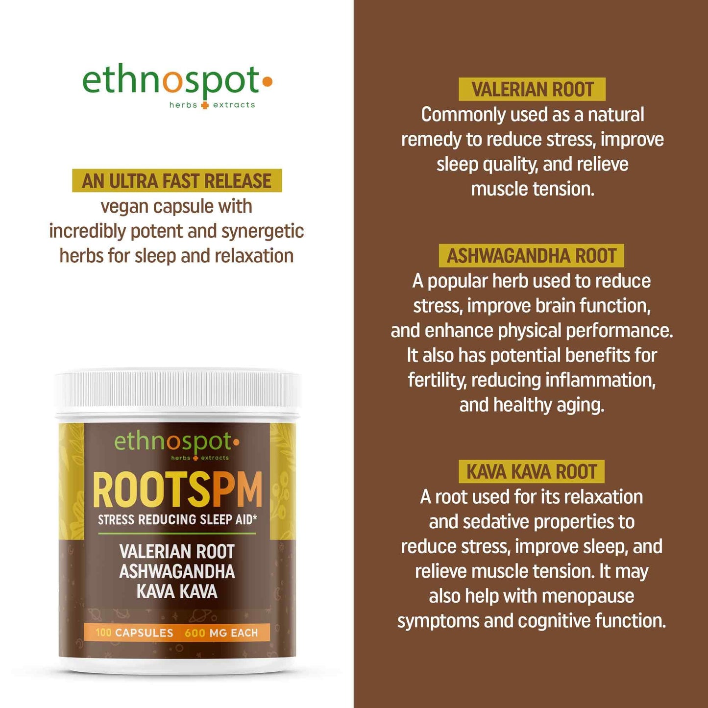 RootsPM Capsules - Nighttime Stress Reducing Herbal Supplement