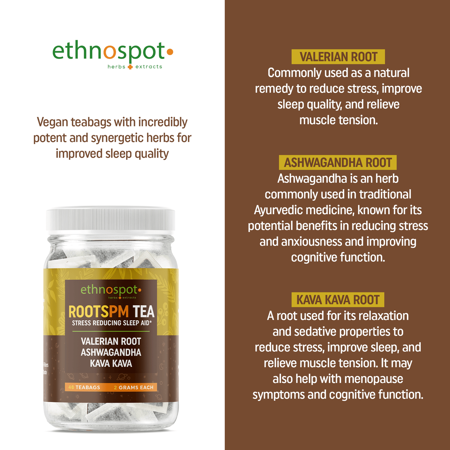 RootsPM Teabags - Nighttime Stress Reducing Herbal Tea