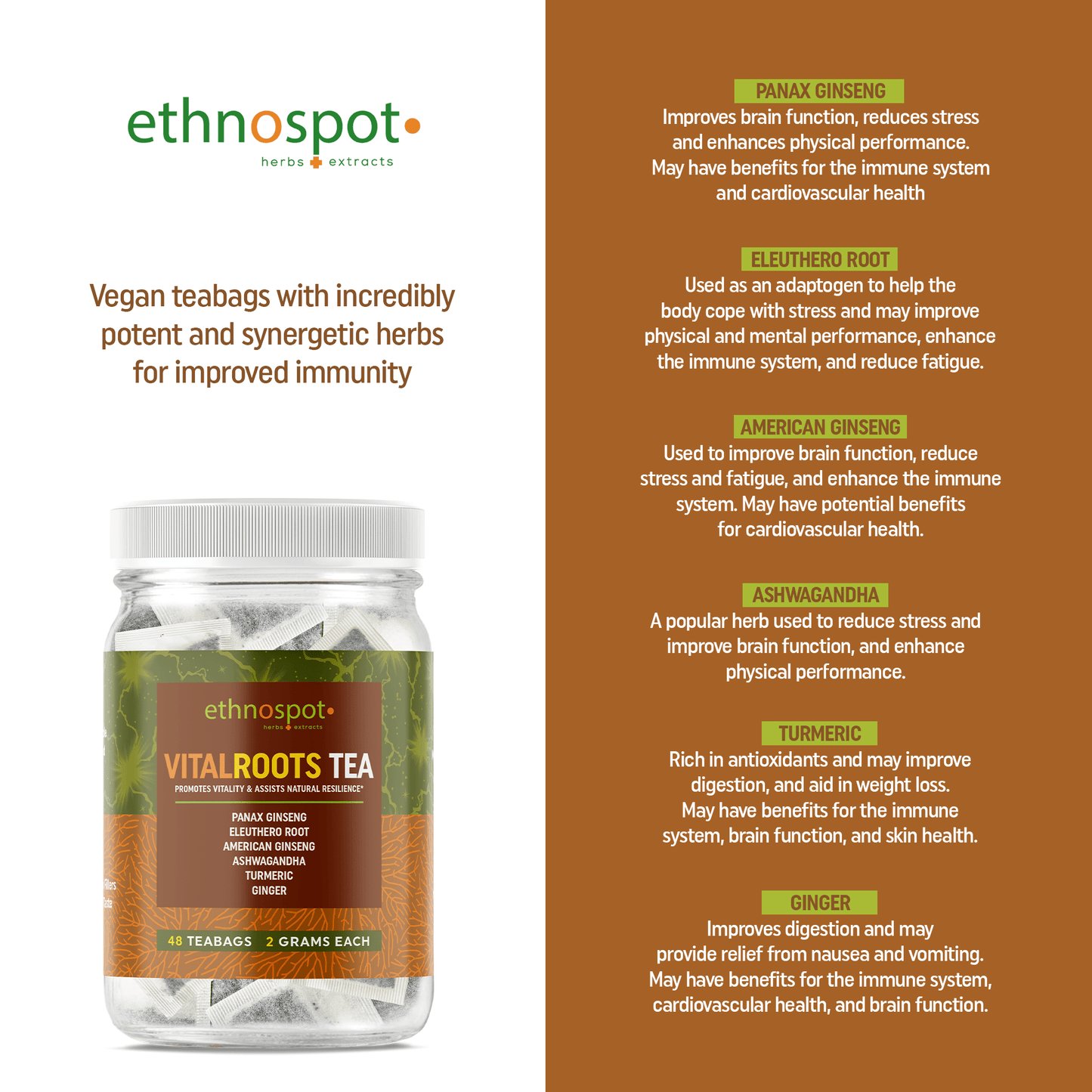 VitalRoots Teabags - Immune Support & Vitality Promoting Herbal Tea