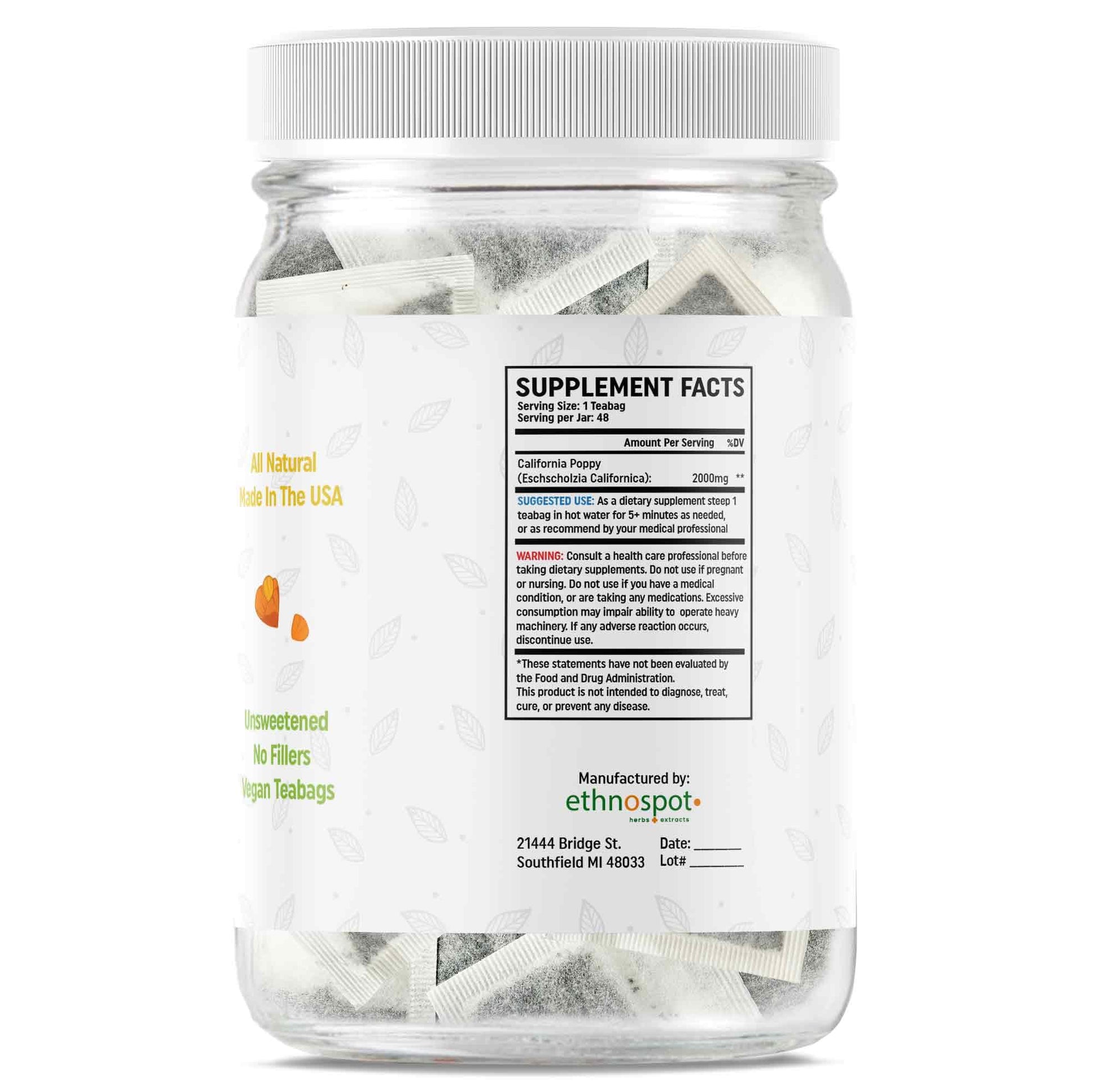 California Poppy Teabags - 100% Natural Herbal Tea For Relaxation Sleep ...