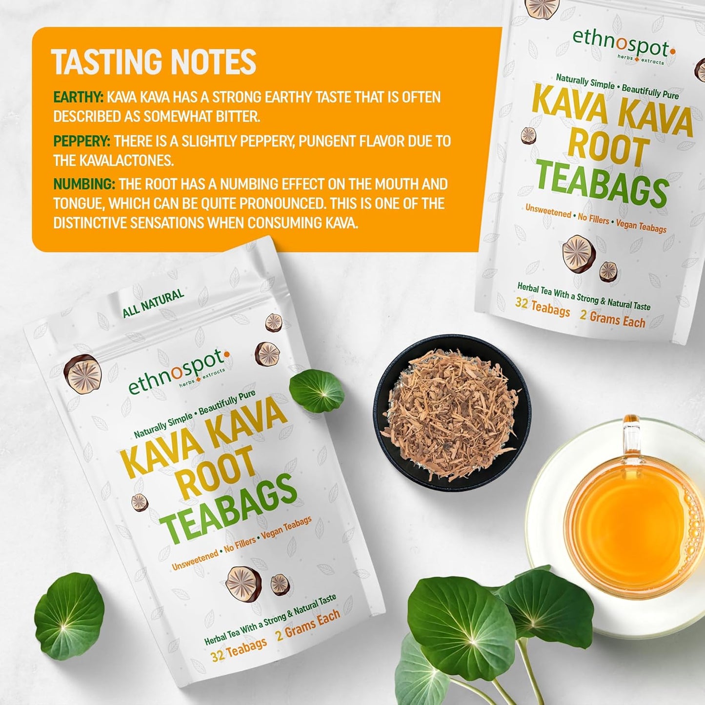 Kava Kava Root Teabags - Relaxation Inducing Herbal Tea (32 Teabags)