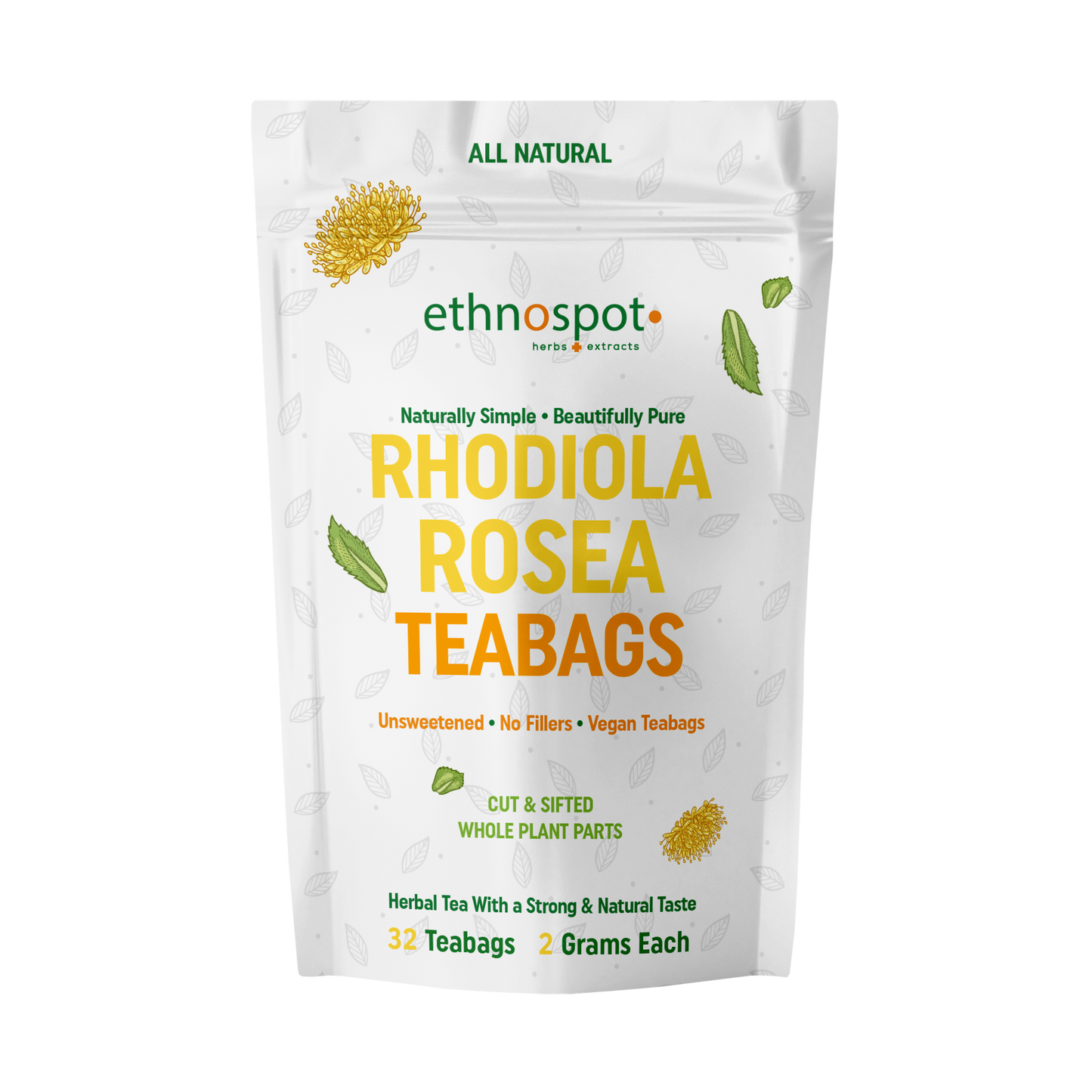 Rhodiola Rosea Teabags, Pure Rhodiola Root Herbal Tea for Natural Energy & Clarity, Adaptogen Tea for Balance and Focus, Vegan & Unsweetened, 100% Natural Ingredients - 2 Gram Teabags - 32 Teabags