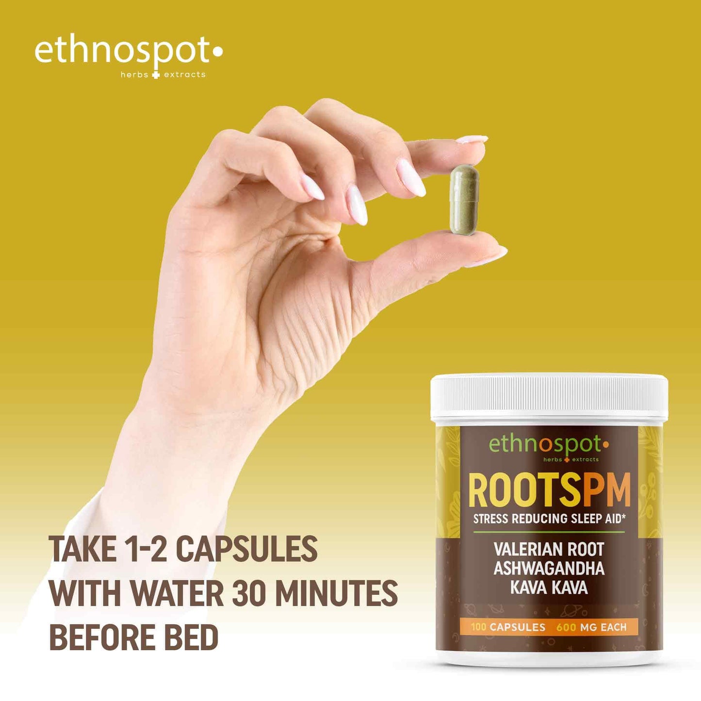 RootsPM Capsules - Nighttime Stress Reducing Herbal Supplement